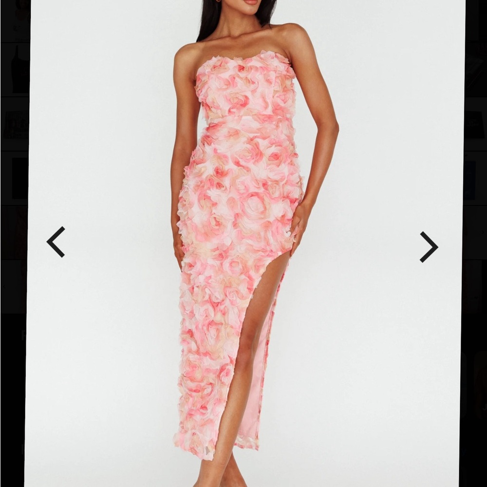 Pink Floral Appliqué Angel Biba Pink Strapless midi Dress